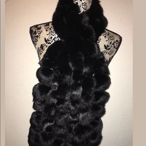 Black Rabbit Fur Pom Pom Scarf Boa